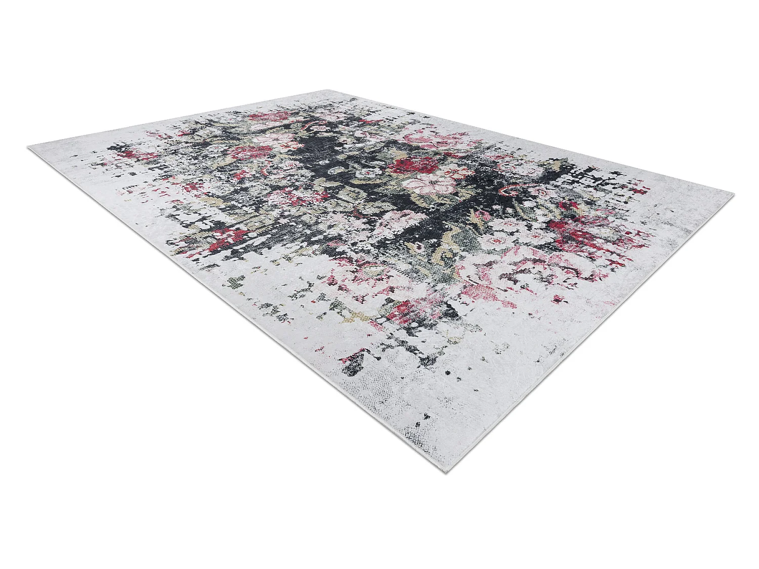 ANDRE 1816D tapijt wasbaar bloemen vintage antislip - wit / rood 80x150 cm