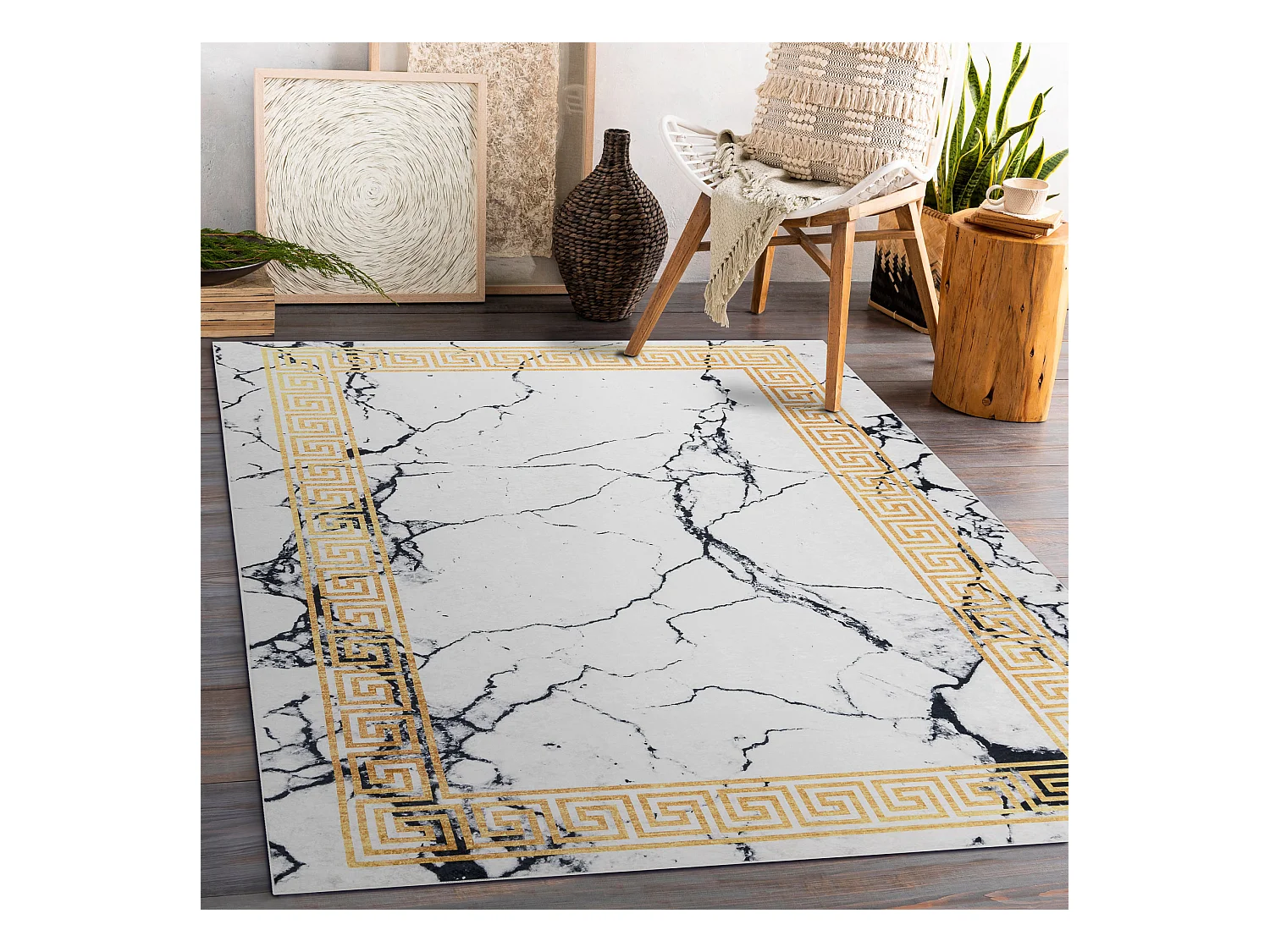 ANDRE 1126 Waschteppich Marmor, griechisch Anti-Rutsch - weiß / gold 120x170 cm