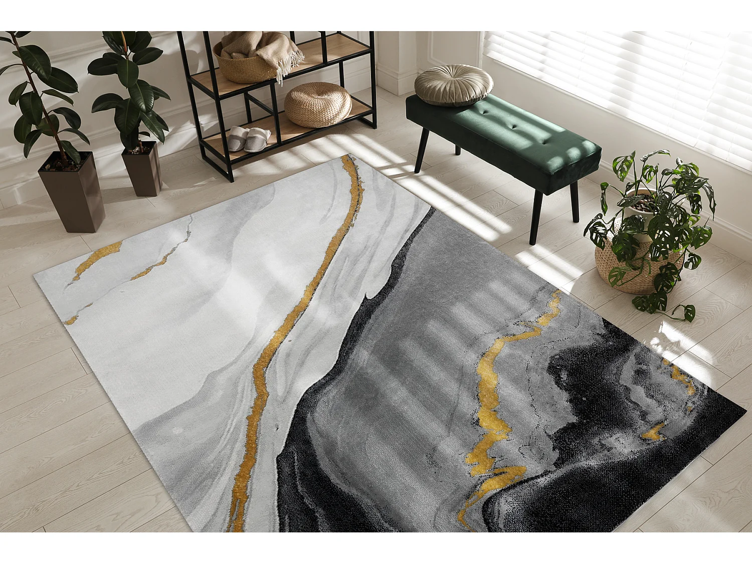 Exklusiv EMERALD Teppich 1017 glamour, stilvoll Marmor schwarz / gold 200x290 cm