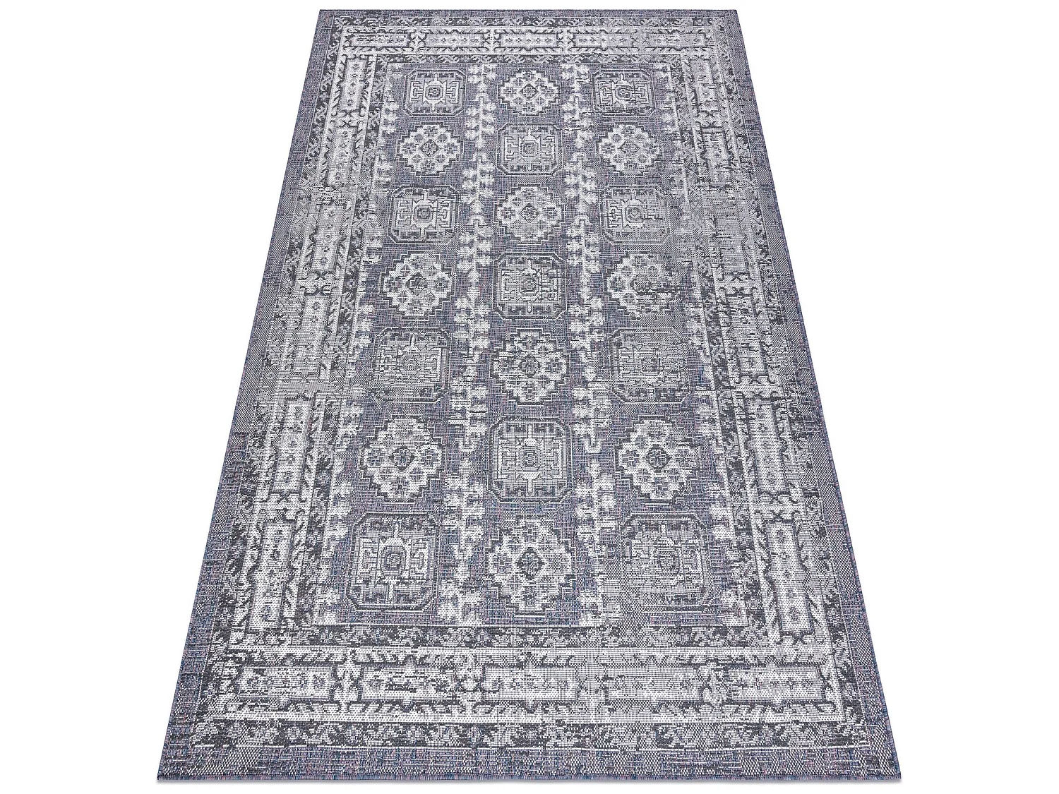 Tapis SIZAL SION Cadre, ornement, vintage 2832 tissé à plat bleu / r 200x290 cm