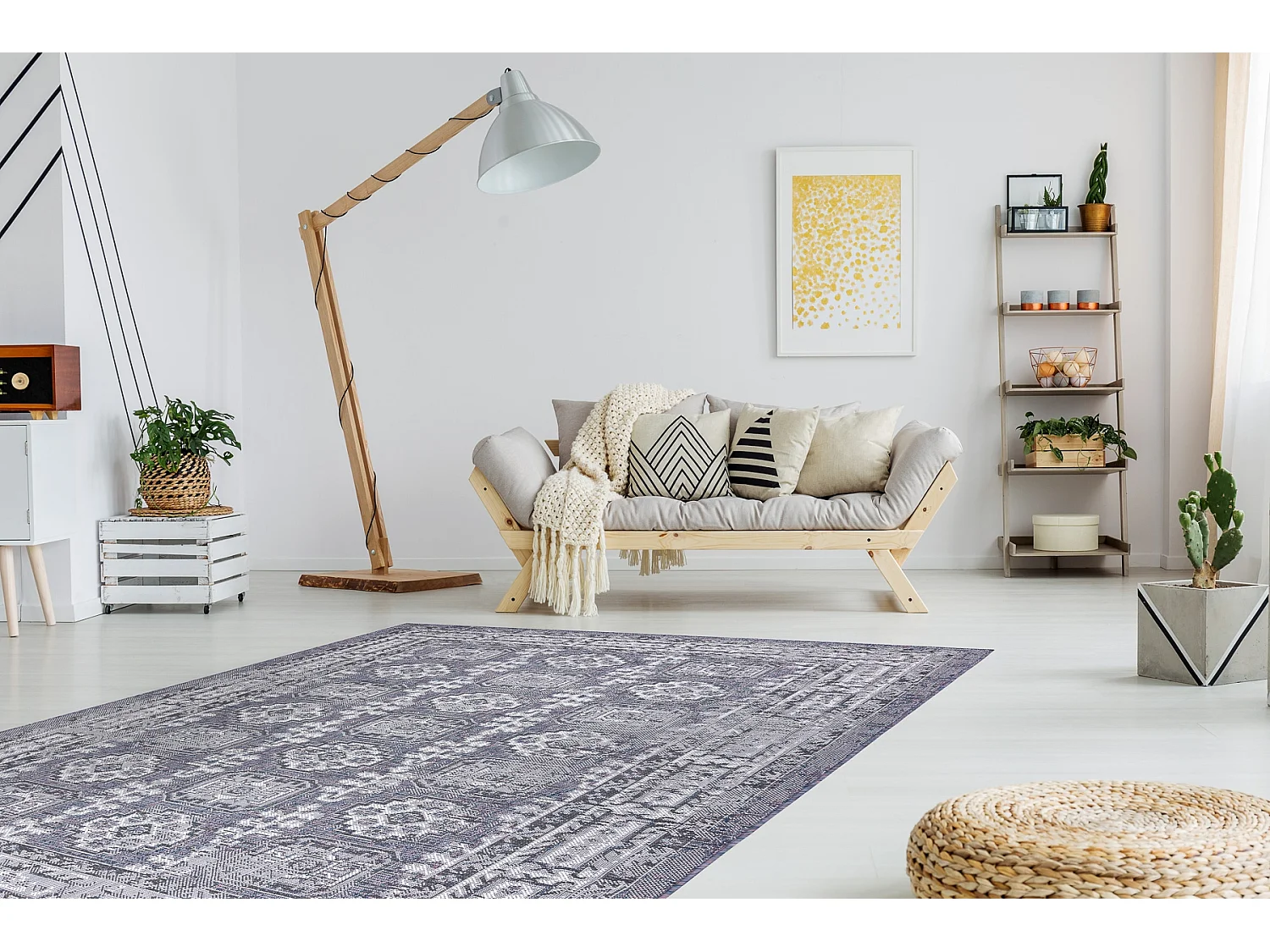 Tapis SIZAL SION Cadre, ornement, vintage 2832 tissé à plat bleu / r 200x290 cm