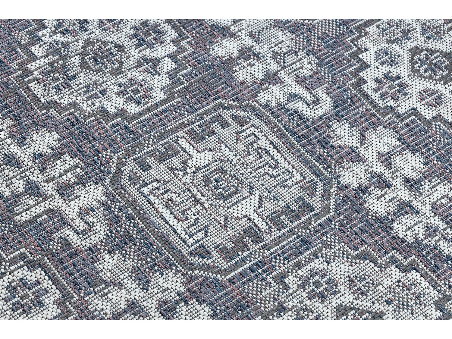 Tapis SIZAL SION Cadre, ornement, vintage 2832 tissé à plat bleu / r 200x290 cm