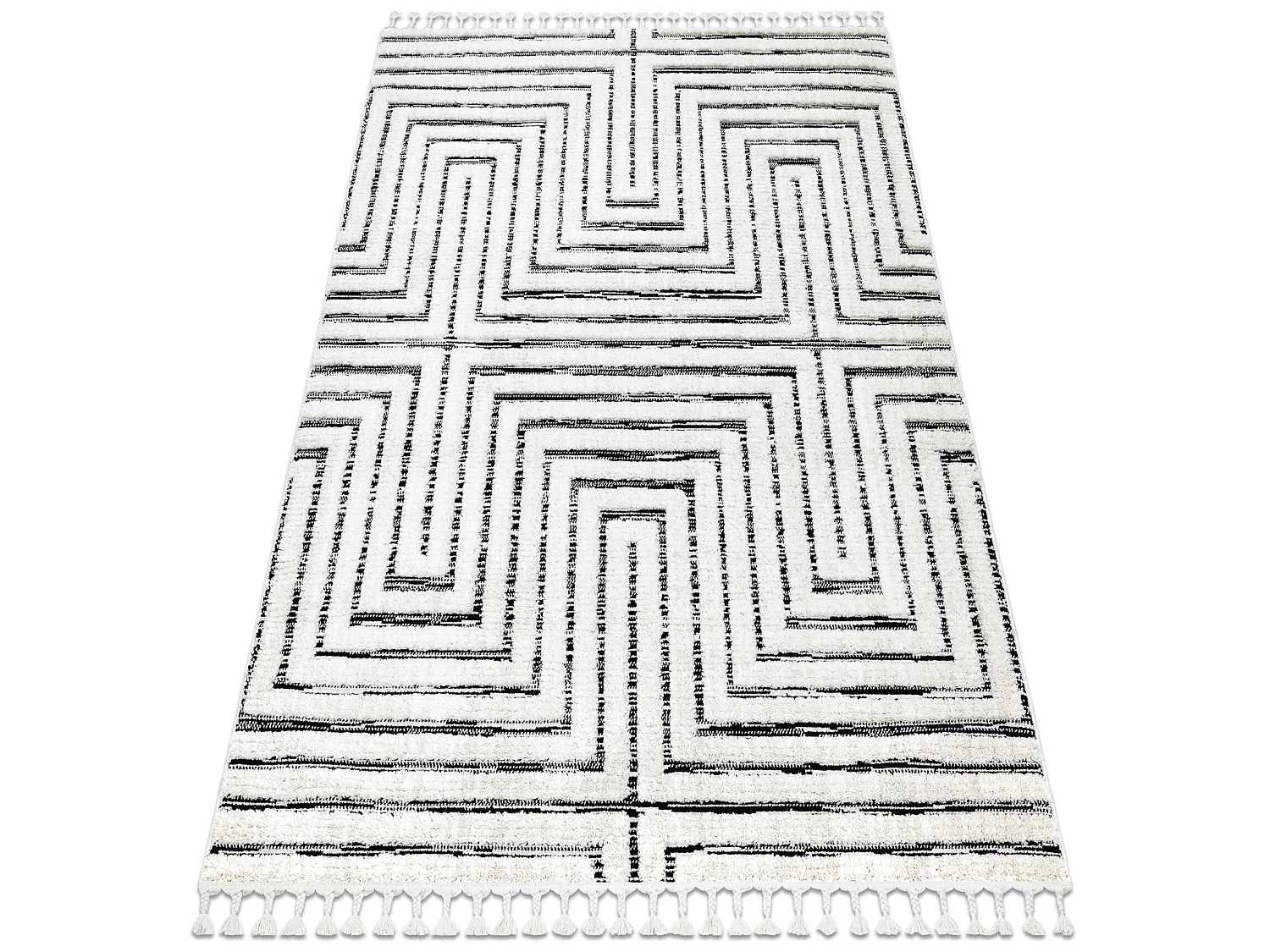 Tapijt SEVILLA Z788B Labirynt, Grieks wit / antracyt Kwastjes berbery  200x290 cm