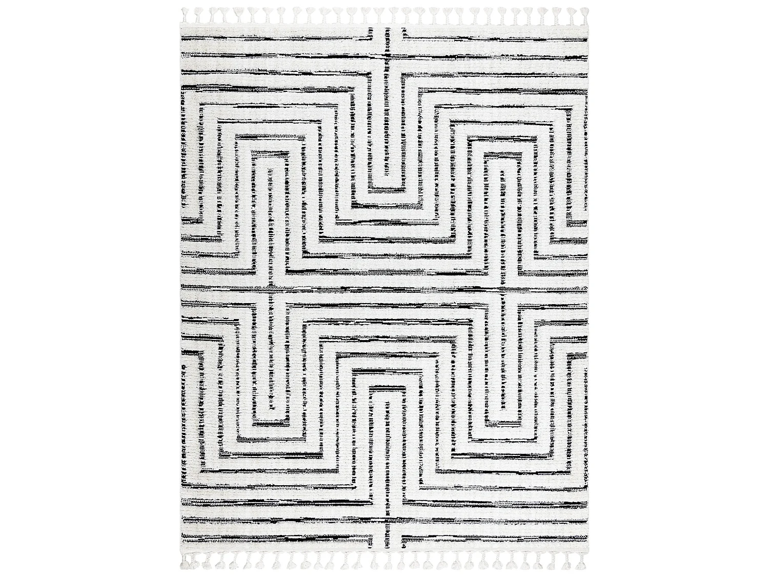 Tapijt SEVILLA Z788B Labirynt, Grieks wit / antracyt Kwastjes berbery  200x290 cm