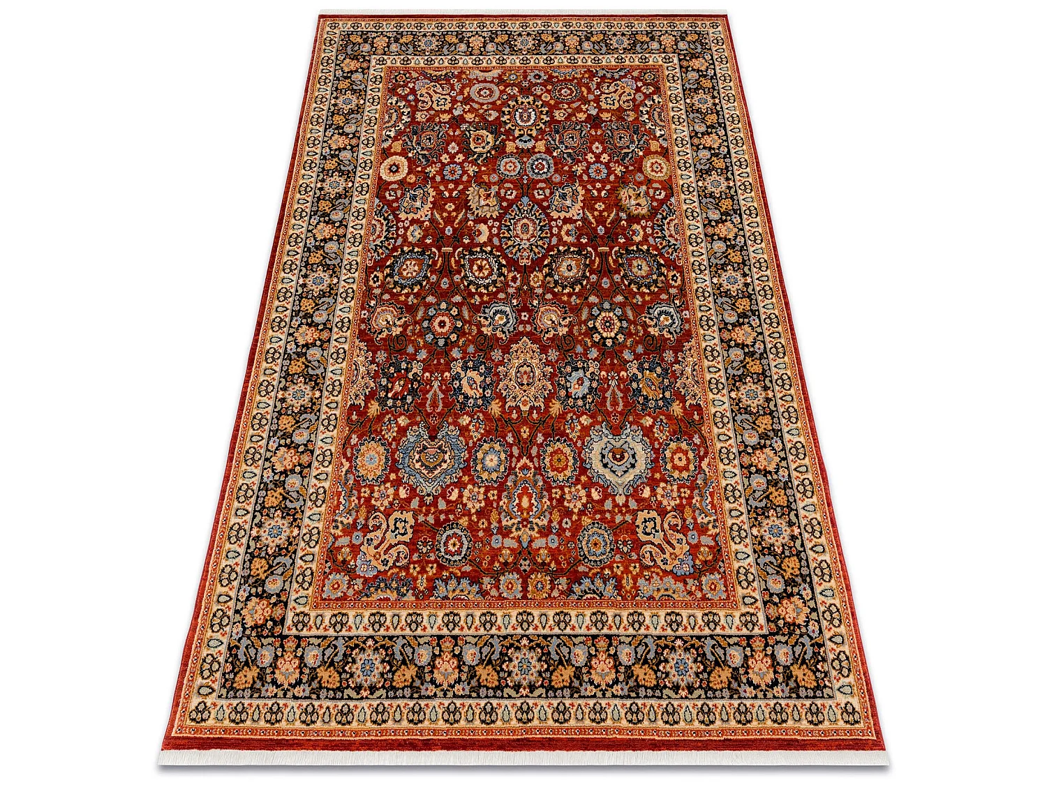 Tapis KESHAN franges, Ornement, cadre oriental 7573/53577 bordeaux / b 200x290 cm