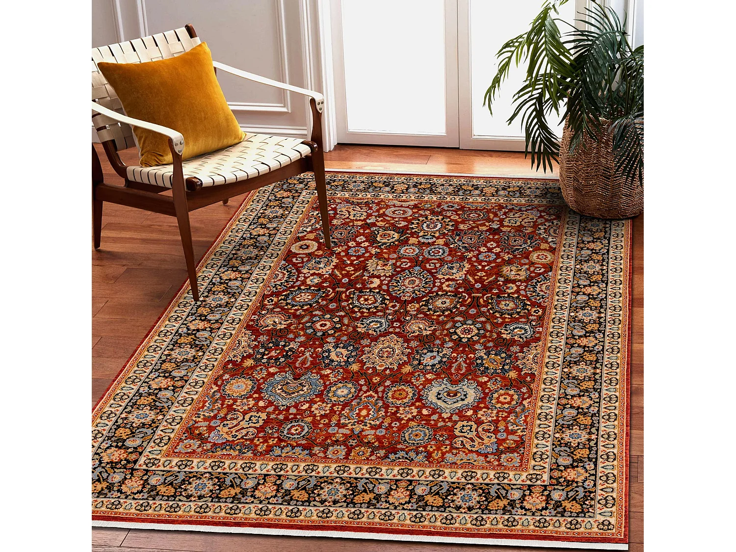 Tapis KESHAN franges, Ornement, cadre oriental 7573/53577 bordeaux / b 200x290 cm