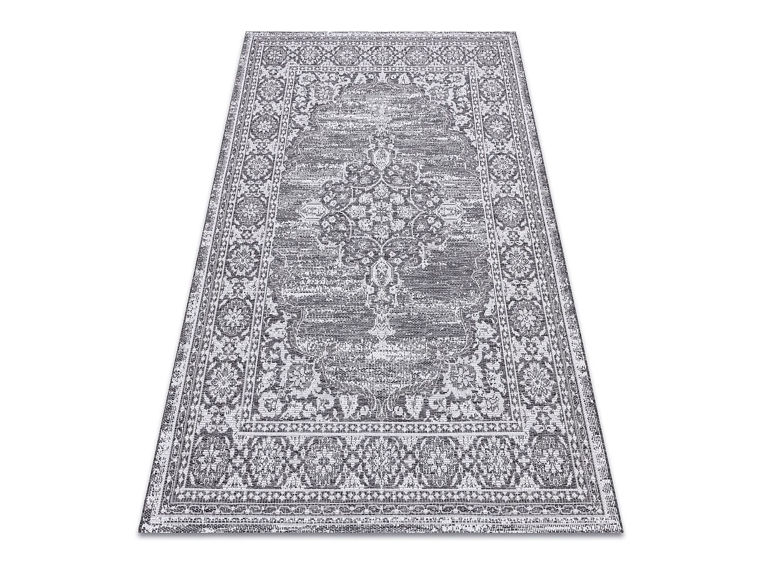 Sisal tapijt SISAL LOFT 21213 Ornament blauw / zilver / zwartkleuring 160x230 cm