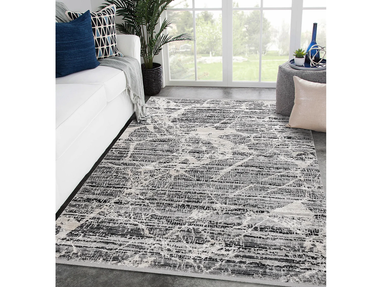 Tapis TULS structural, franges 51322 moderne, Marbre gris / ivoire 140x190 cm