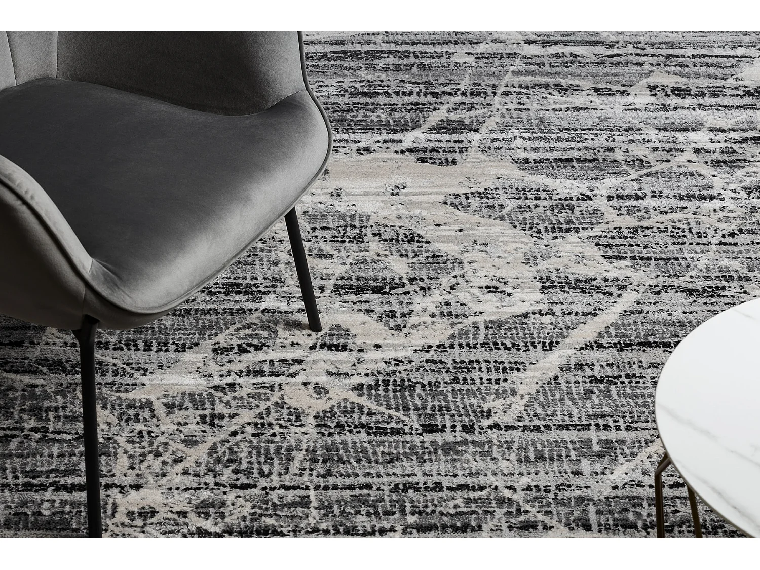 Tapis TULS structural, franges 51322 moderne, Marbre gris / ivoire 140x190 cm