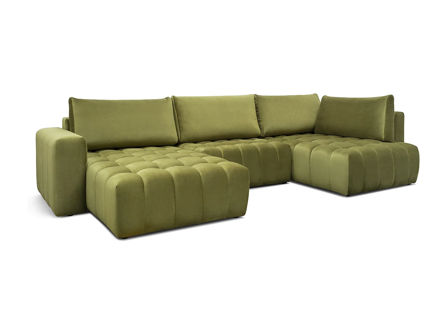 Canapé panoramique convertible design capitonné tissu jaune méridienne gauche Boston 350cm