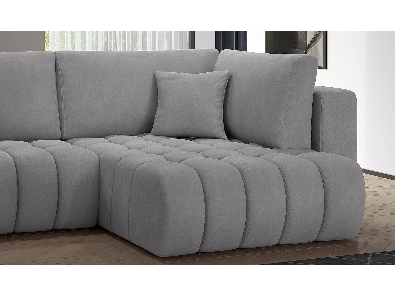 Canapé panoramique convertible design capitonné tissu jaune méridienne gauche Boston 350cm