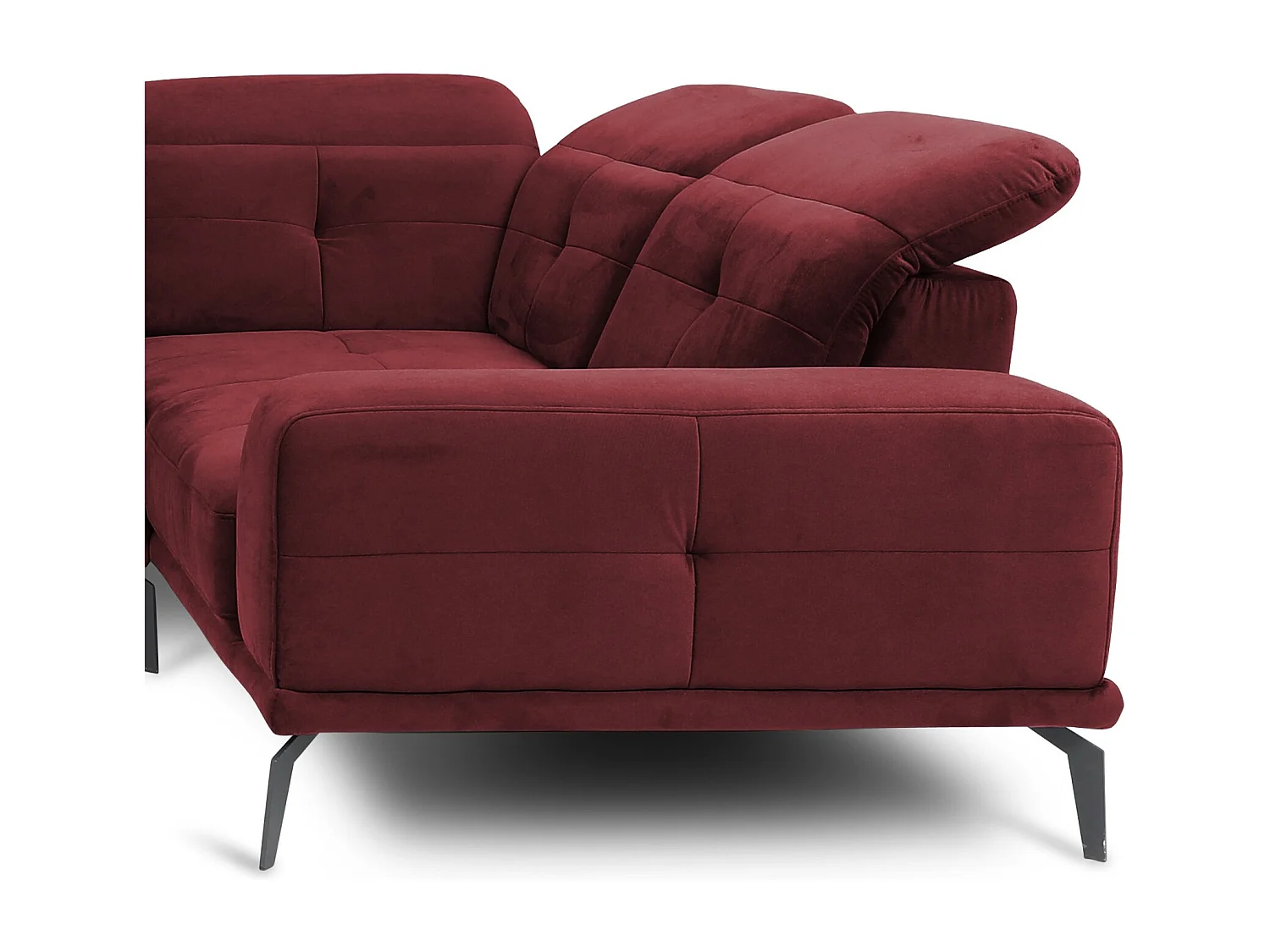 Canapé panoramique design velours bordeaux têtières angle droit avec accoudoir Stan 350cm