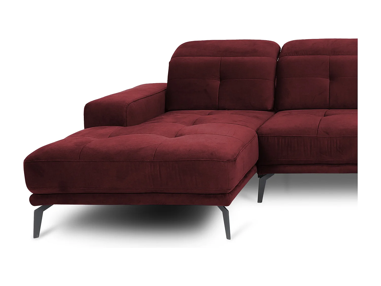 Canapé panoramique design velours bordeaux têtières angle droit avec accoudoir Stan 350cm