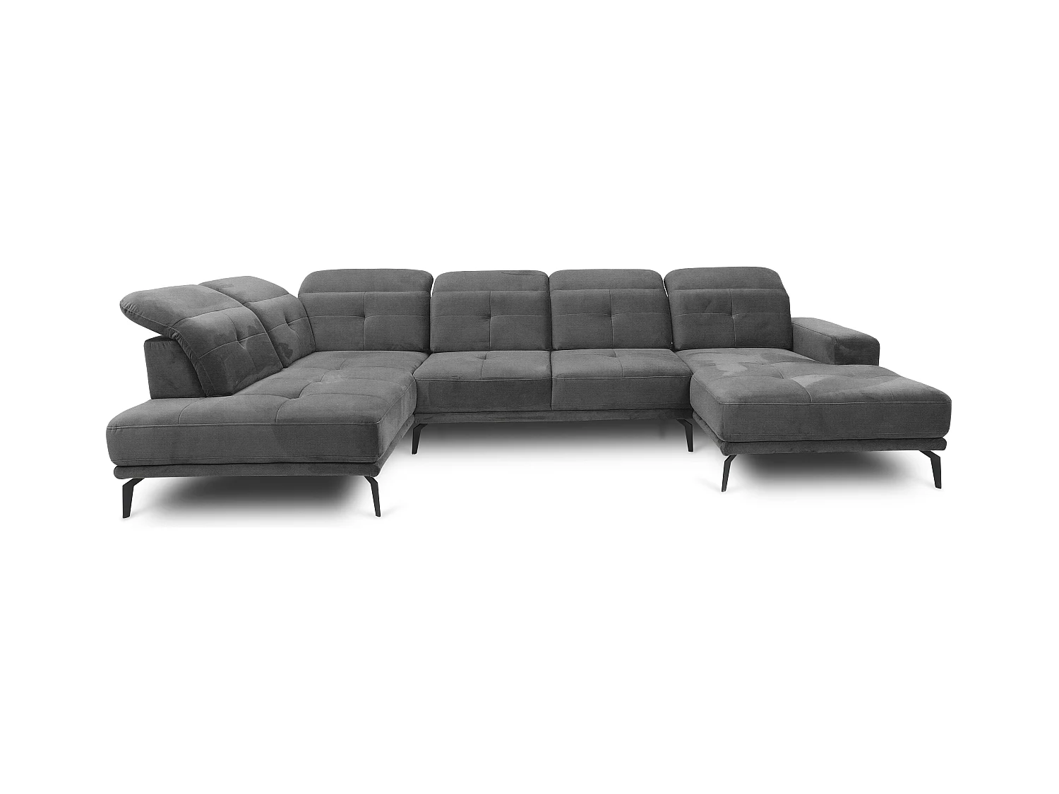 Canapé panoramique moderne velours gris foncé têtières angle gauche Versus 350cm