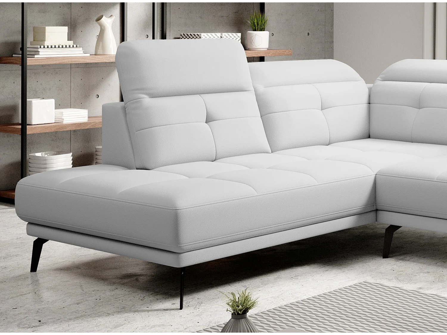 Canapé panoramique moderne simili cuir blanc angle gauche Versus 350cm