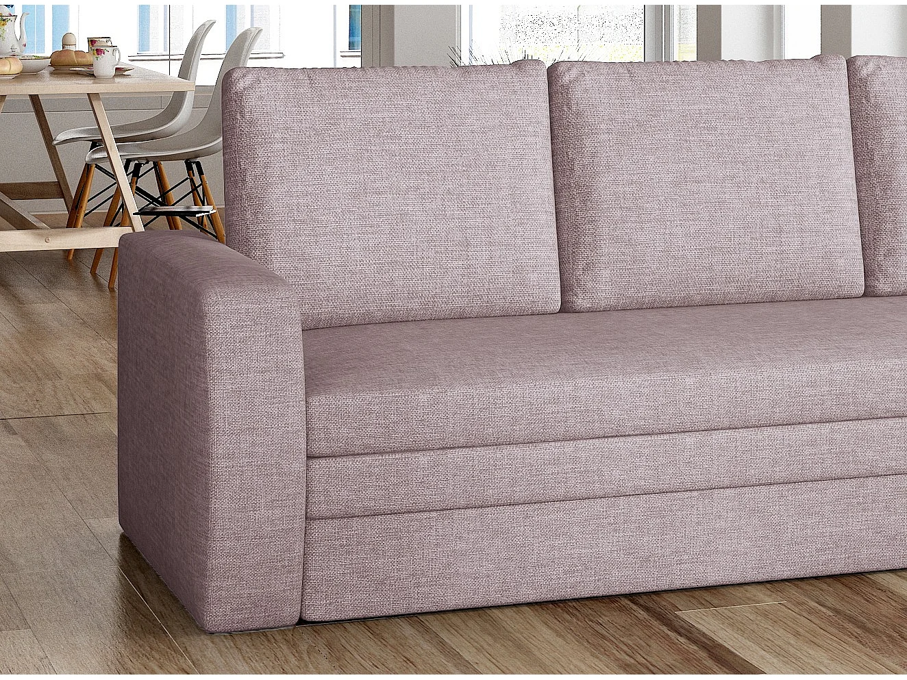 Canapé lit tissu parme clair avec coffre de rangement Liverna 220cm