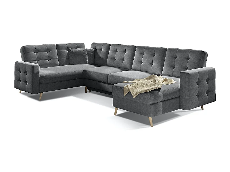 Canapé panoramique convertible capitonné tissu gris Anska 320cm