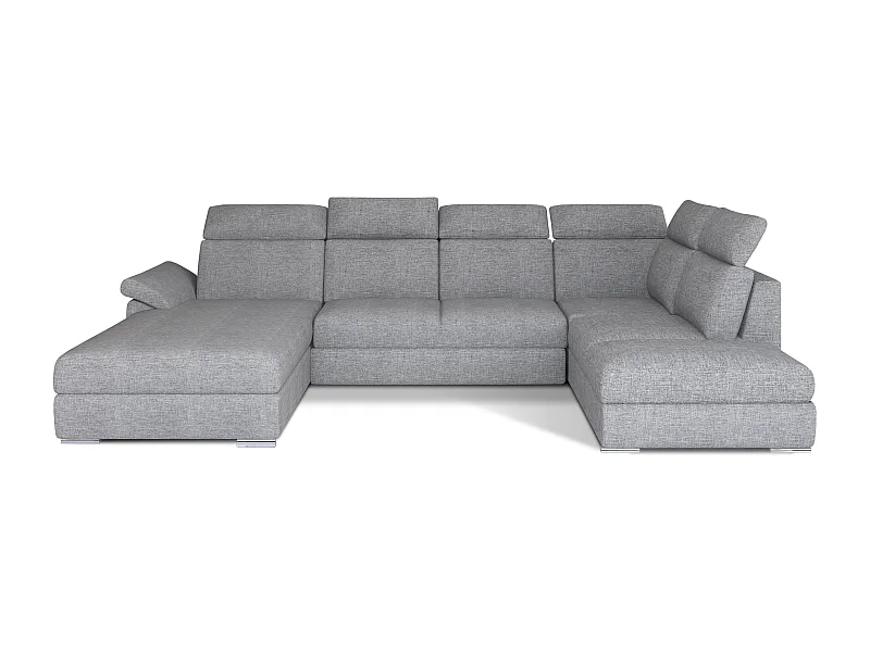 Canapé panoramique convertible tissu gris clair coffre de rangement à gauche Levano 330cm