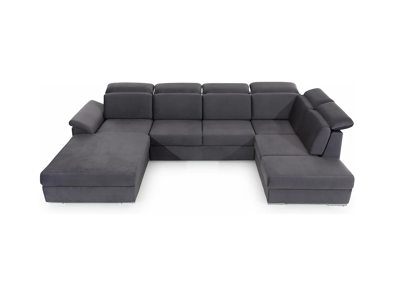 Panoramische slaapbank in lichtgrijze stoffen opbergbox links Levano 330 cm