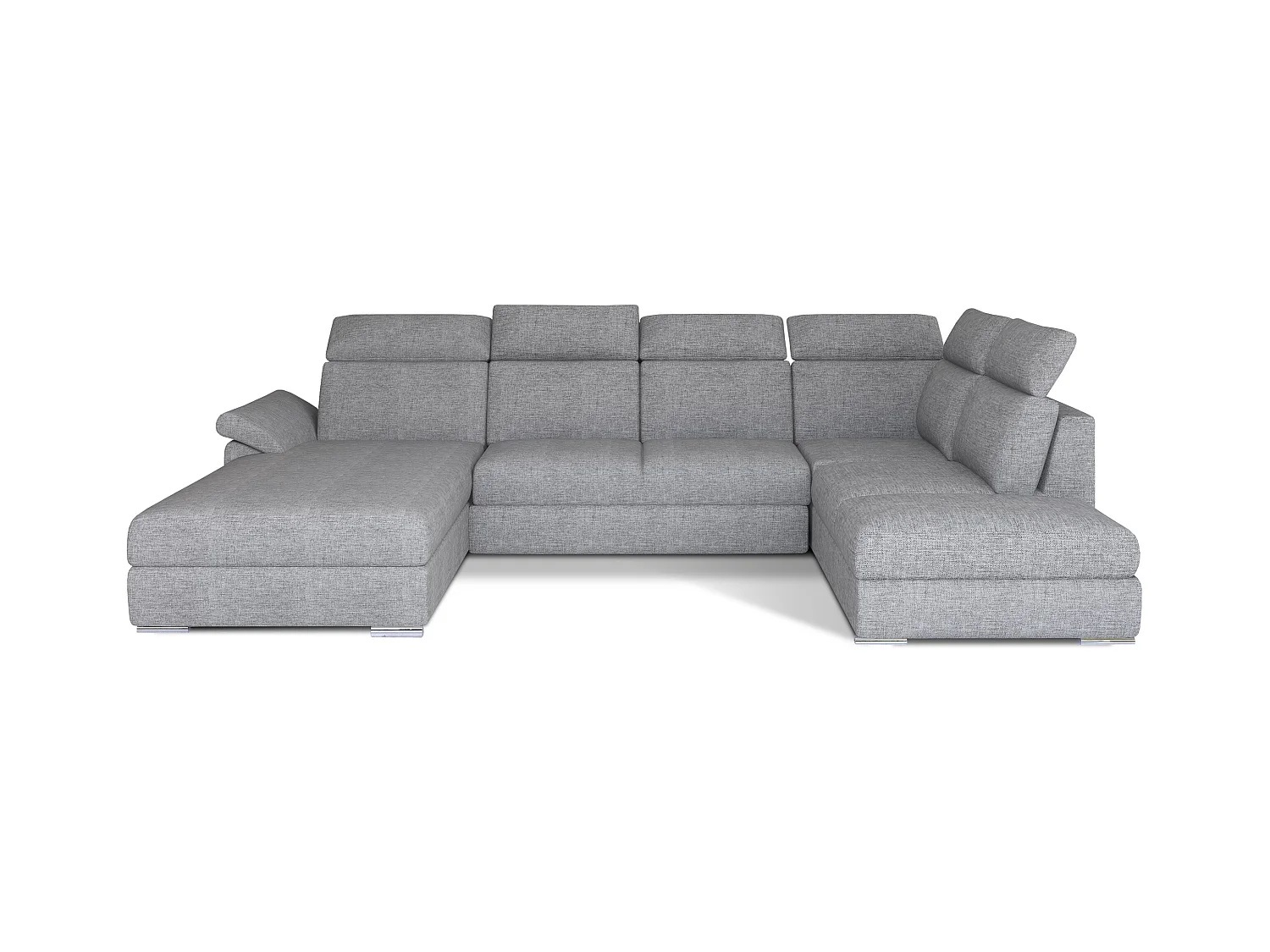 Canapé panoramique convertible tissu gris clair coffre de rangement à gauche Levano 330cm