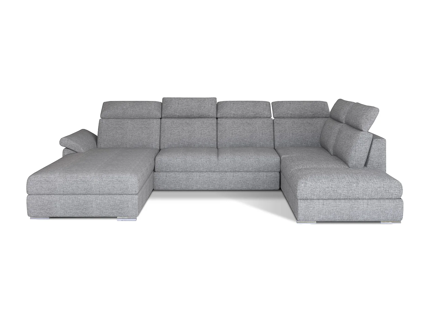 Canapé panoramique convertible tissu gris clair coffre de rangement à gauche Levano 330cm
