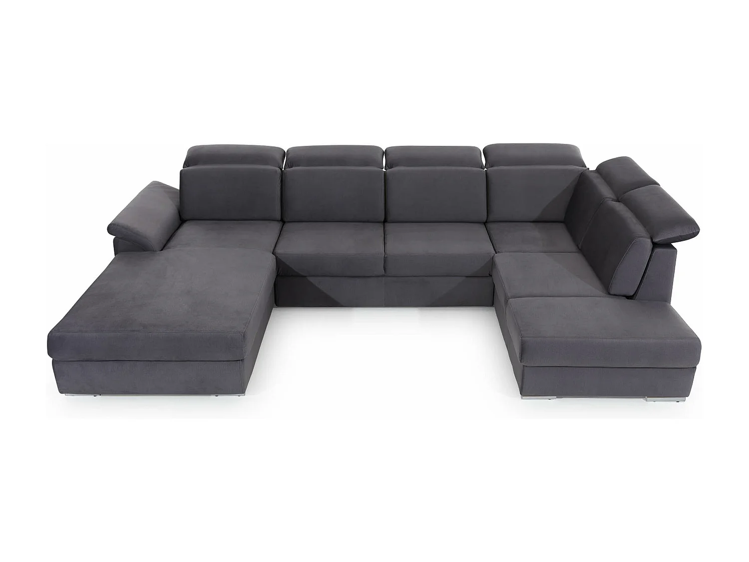 Canapé panoramique convertible tissu gris clair coffre de rangement à gauche Levano 330cm