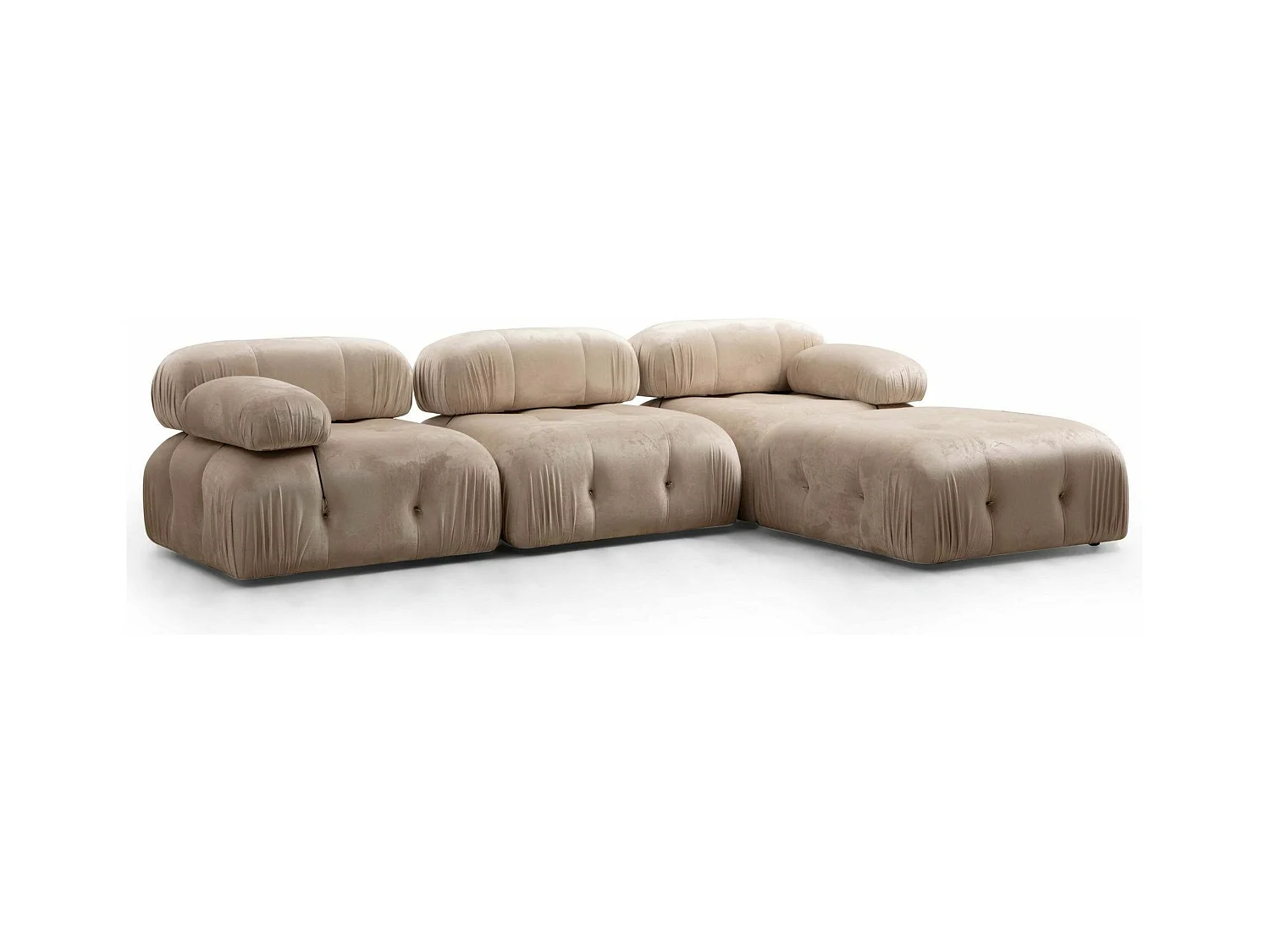 Canapé d'angle modulable velours Bubble-Couleur Beige clair
