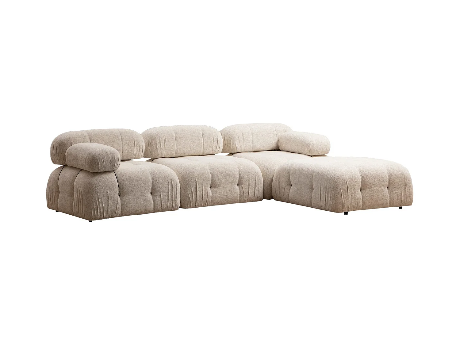 Canapé d'angle modulable velours Bubble-Couleur Crème