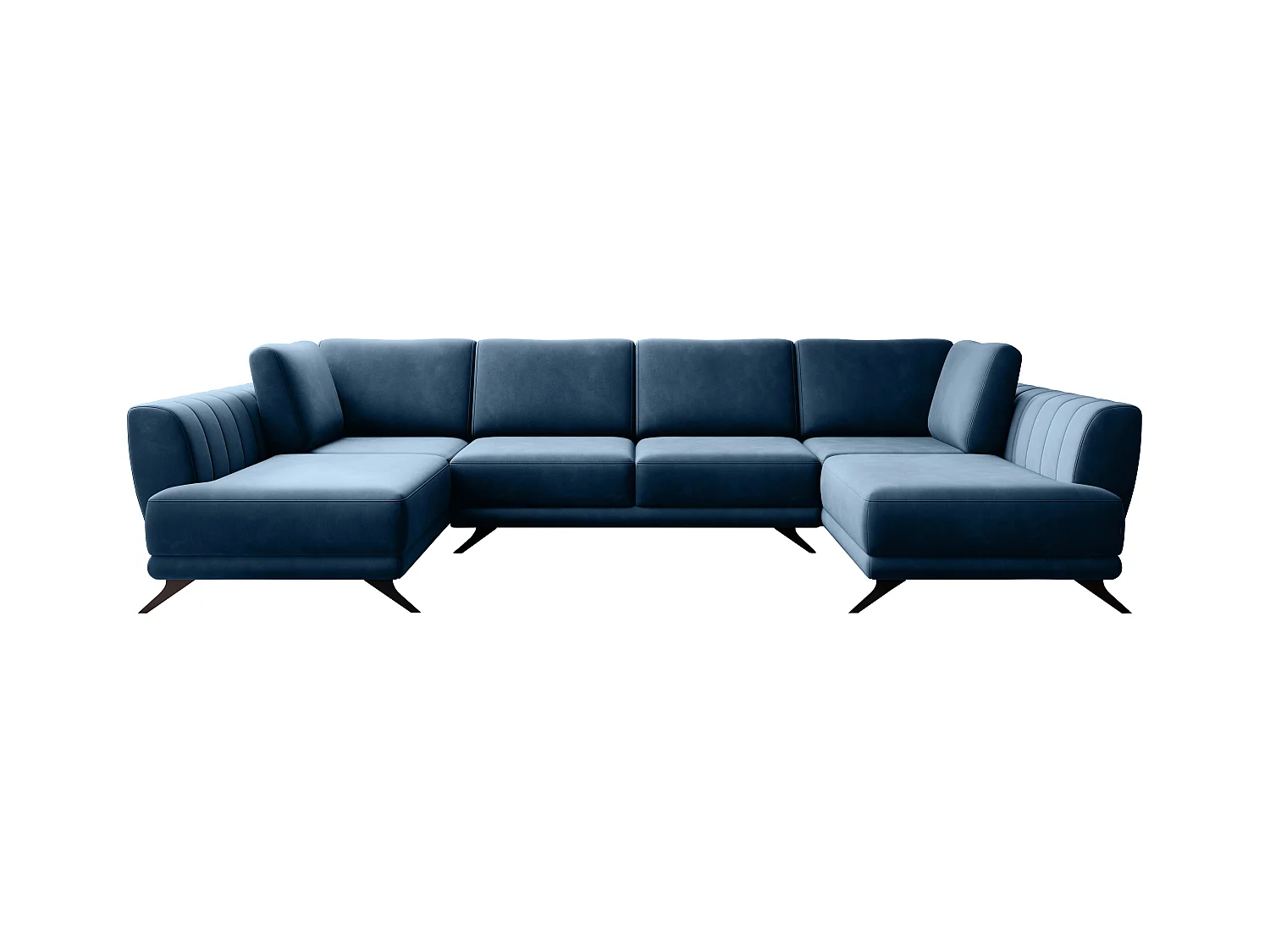 Canapé d'angle panoramique 6 places tissu doux bleu Largos 362cm