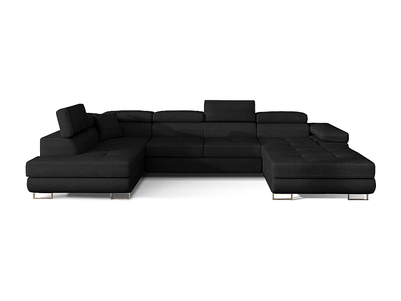 Canapé panoramique velours noir convertible avec coffre de rangement Romano 345cm-Coffre de rangement à gauche