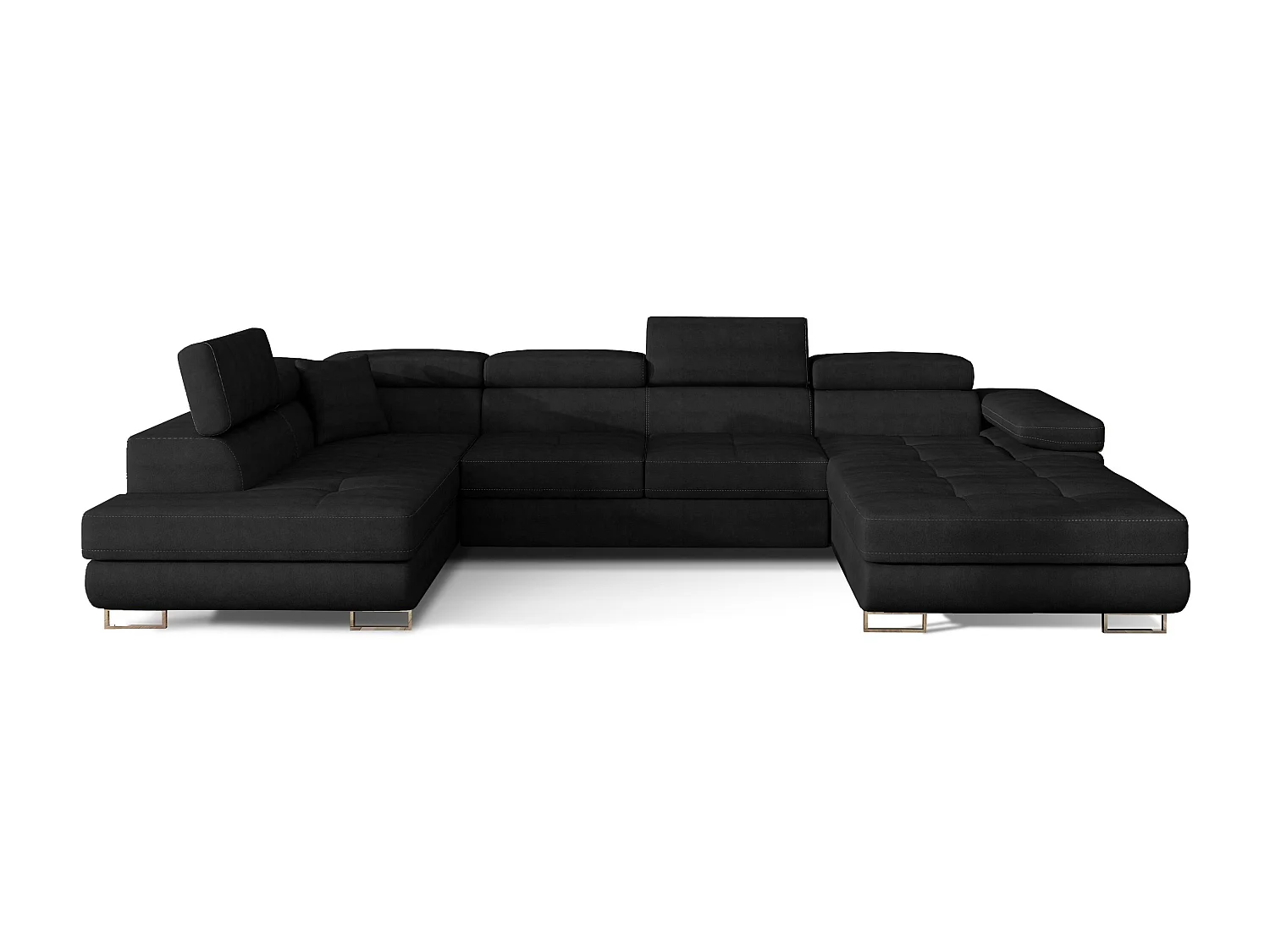 Canapé panoramique velours noir convertible avec coffre de rangement Romano 345cm-Coffre de rangement à gauche