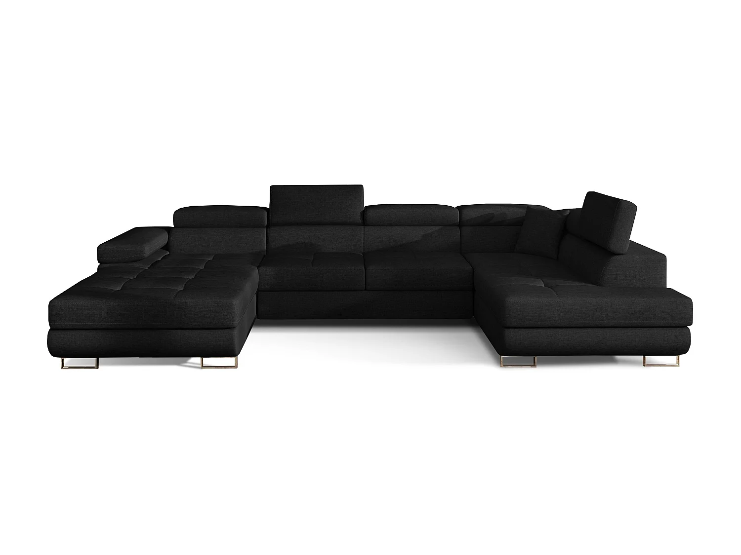 Canapé panoramique velours noir convertible avec coffre de rangement Romano 345cm-Coffre de rangement à gauche