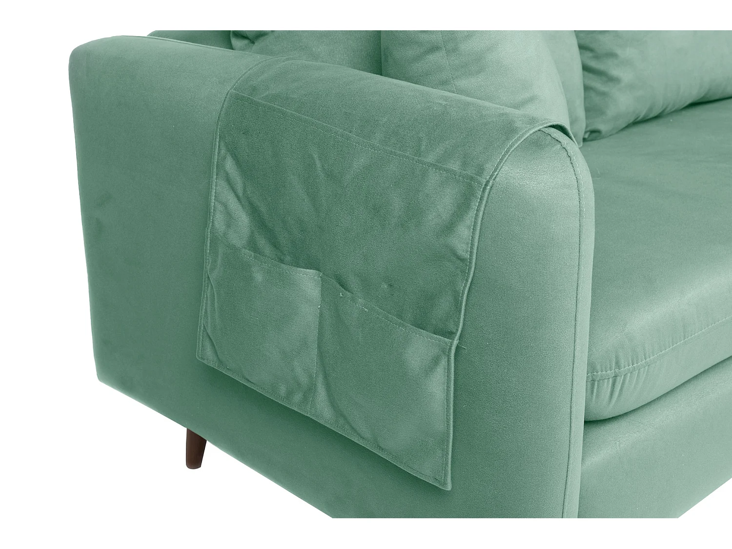 Canapé d'angle droit tissu vert d'eau avec pieds en bois naturel Rival 215cm