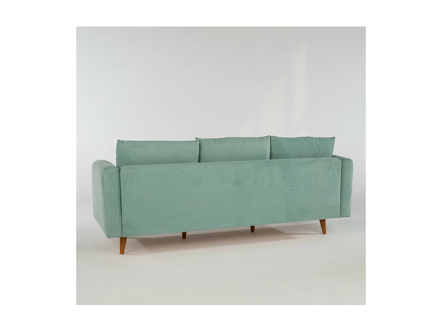 Canapé d'angle droit tissu vert d'eau avec pieds en bois naturel Rival 215cm