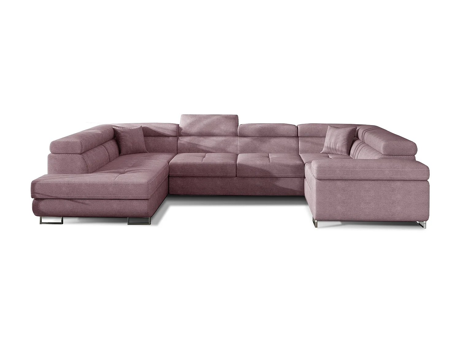 Linker U slaapbank in roze stof met Tovy opbergdoos 340 cm