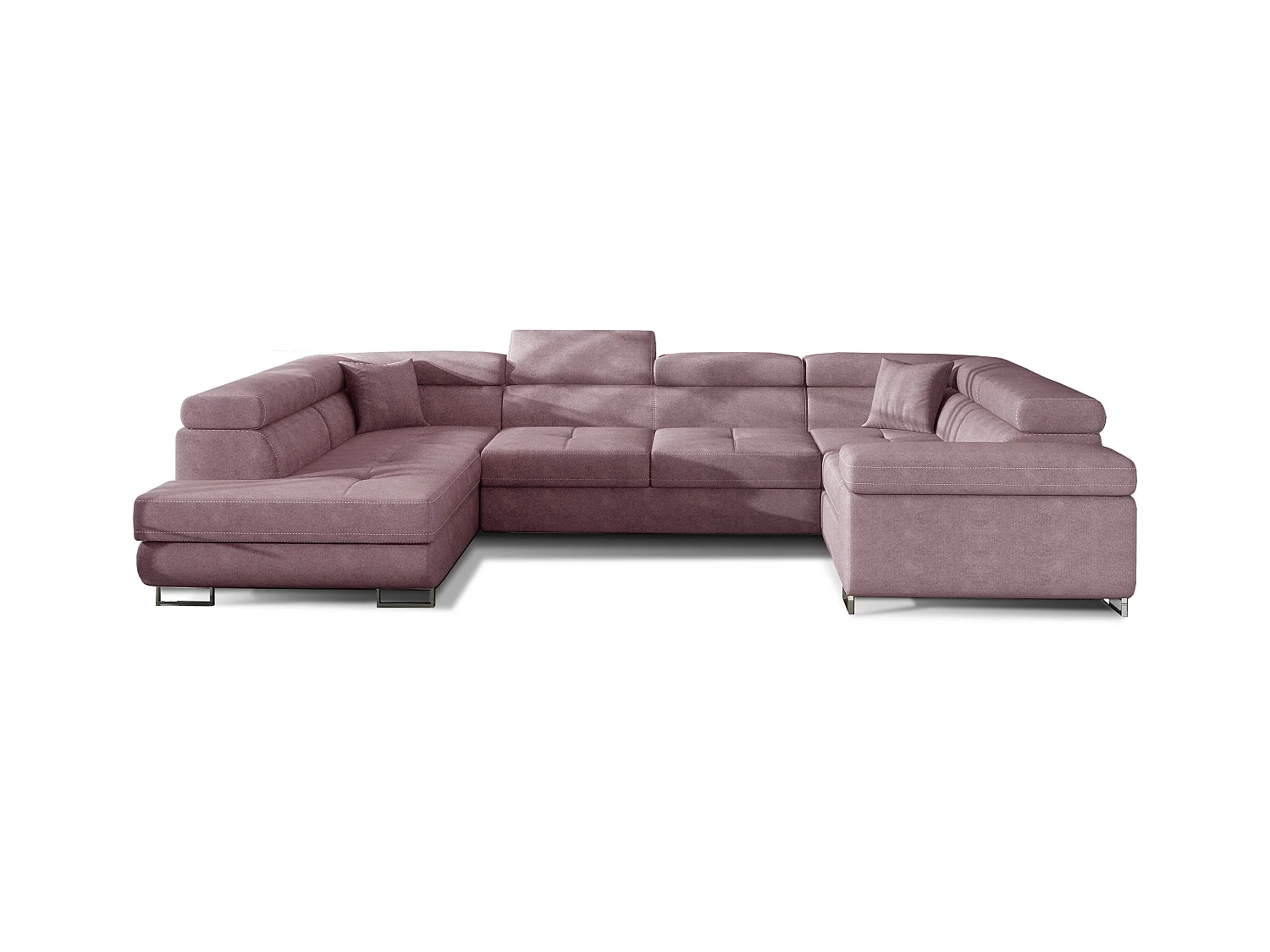 Canapé convertible U gauche tissu rose avec coffre de rangement Tovy 340cm