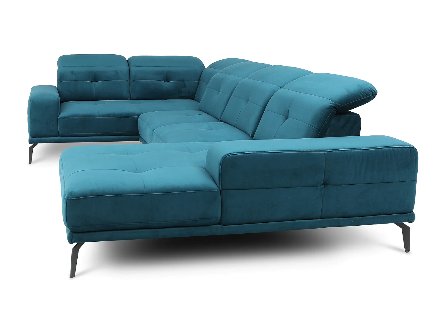 Panoramische bank design zwarte stof linkerhoek hoofdsteunen met armleuning Stan 350 cm