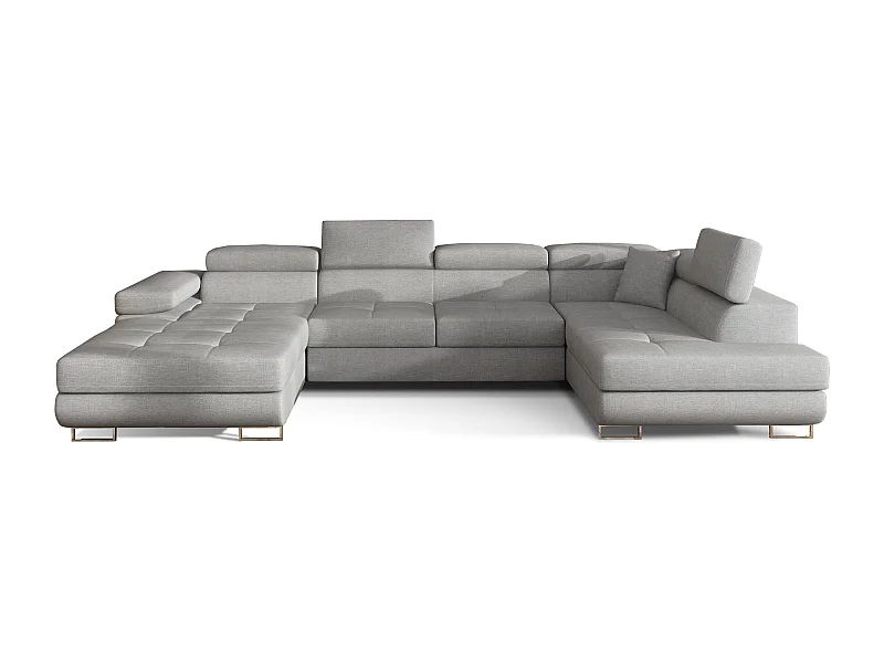 Canapé panoramique tissu gris clair convertible avec coffre de rangement Romano 345cm-Coffre de rangement à droite