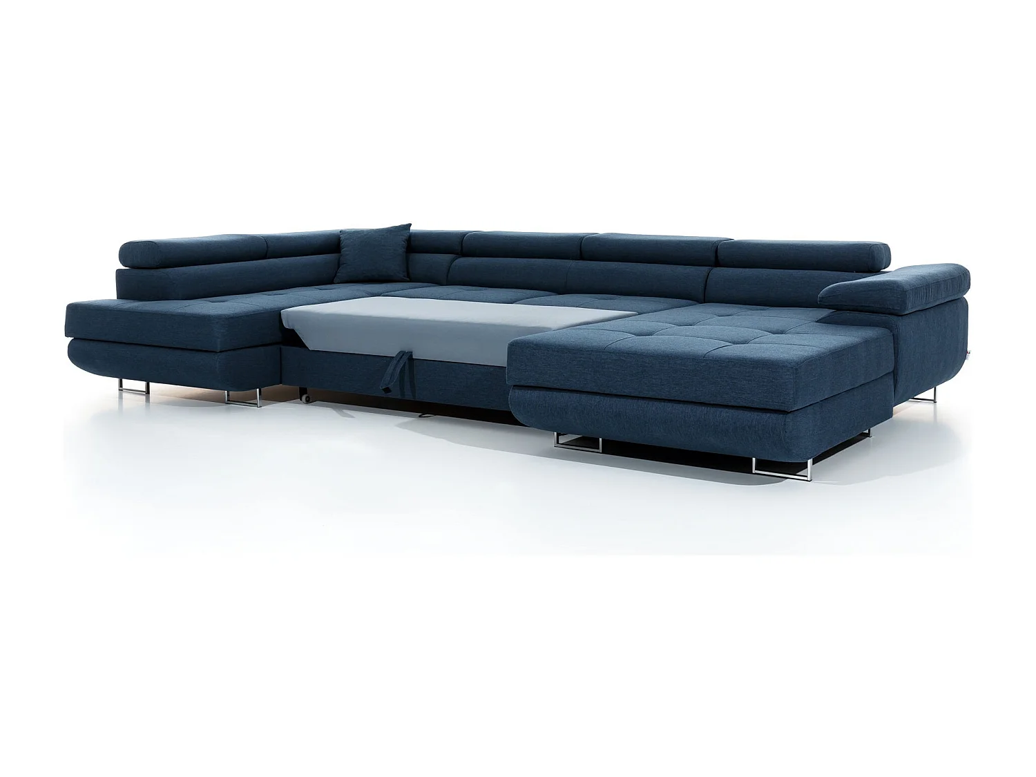 Canapé panoramique tissu gris clair convertible avec coffre de rangement Romano 345cm-Coffre de rangement à droite