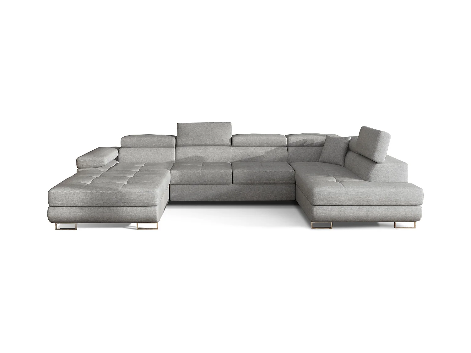 Canapé panoramique tissu gris clair convertible avec coffre de rangement Romano 345cm-Coffre de rangement à droite