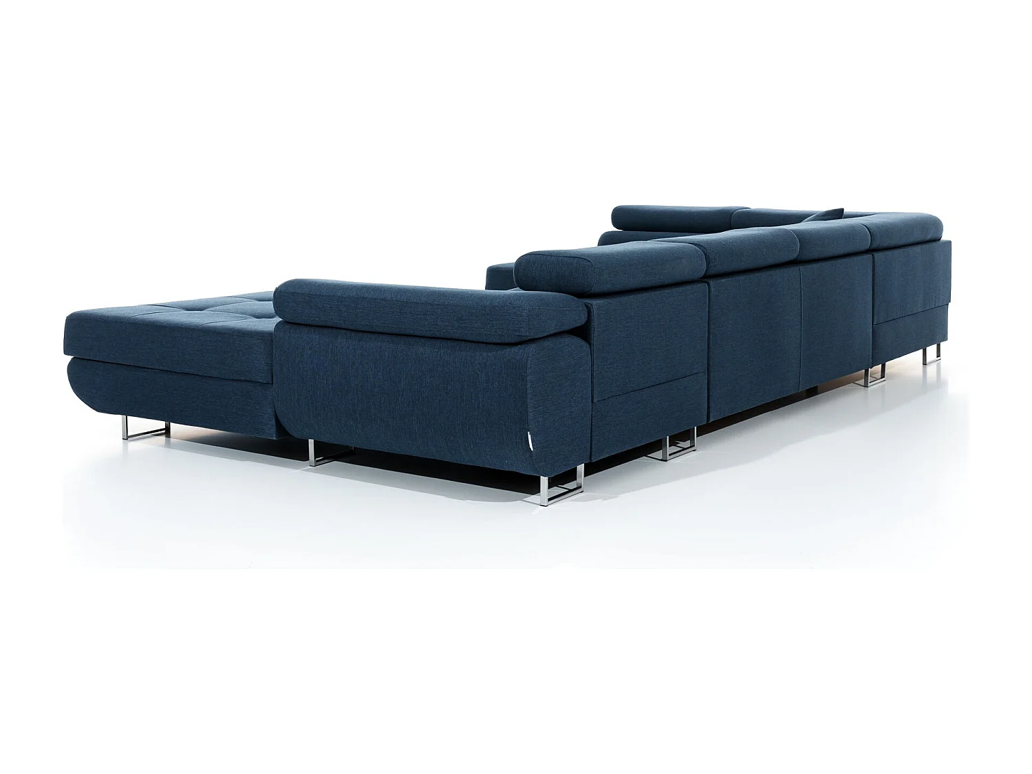 Canapé panoramique tissu gris clair convertible avec coffre de rangement Romano 345cm-Coffre de rangement à droite