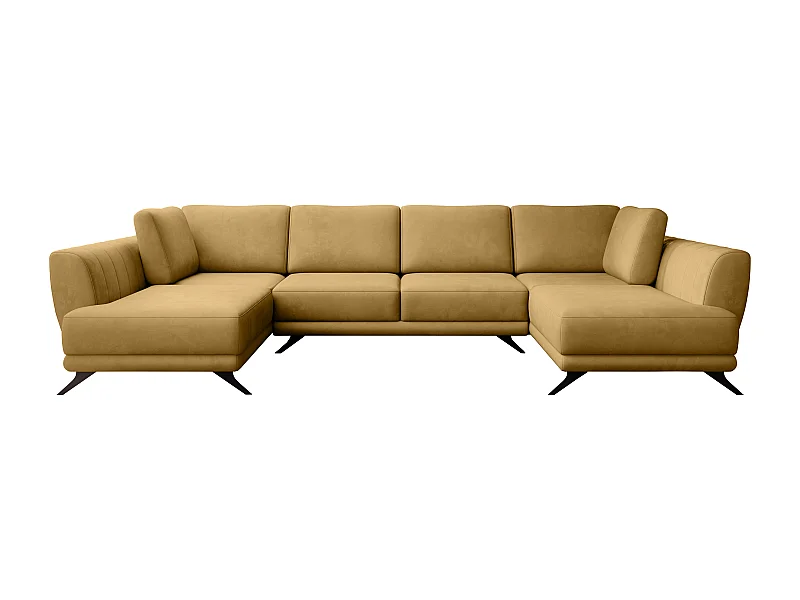 Canapé d'angle panoramique 6 places tissu jaune Largos 362cm