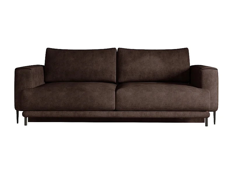 Canapé droit convertible 3 places tissu DAVINA 246cm - Coffre & pieds métal noir-Marron vintage