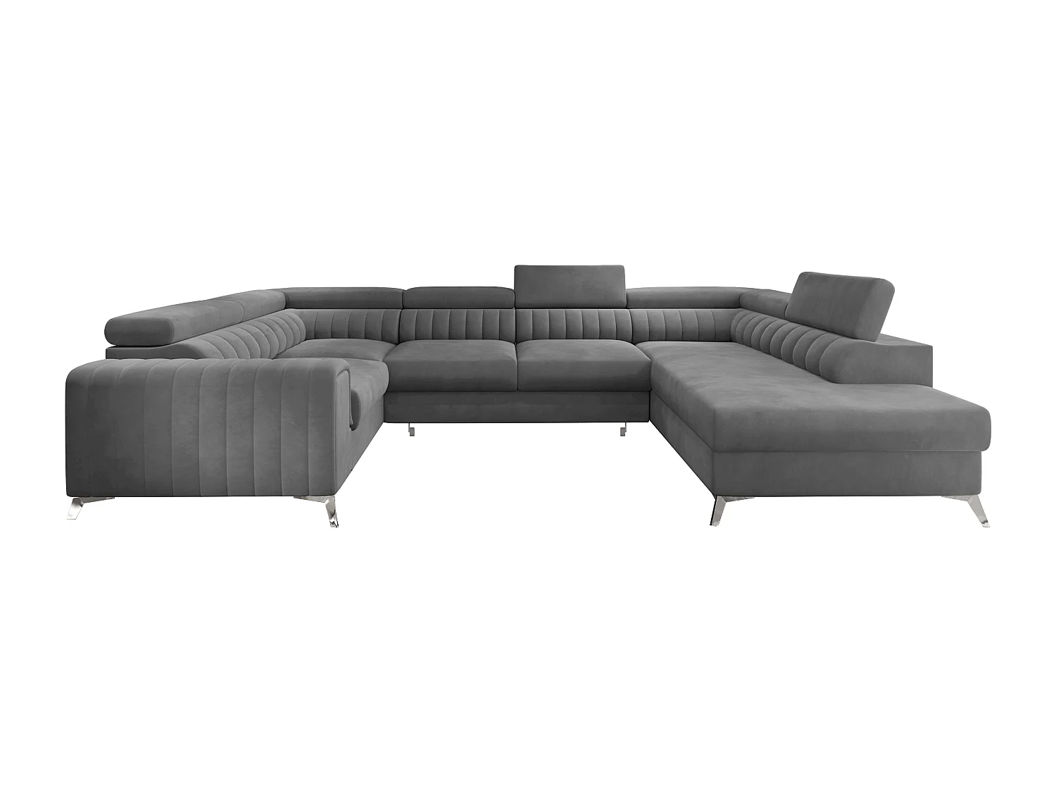 Canapé panoramique convertible velours gris avec coffre de rangement Louve 340cm-Coffre de rangement à droite