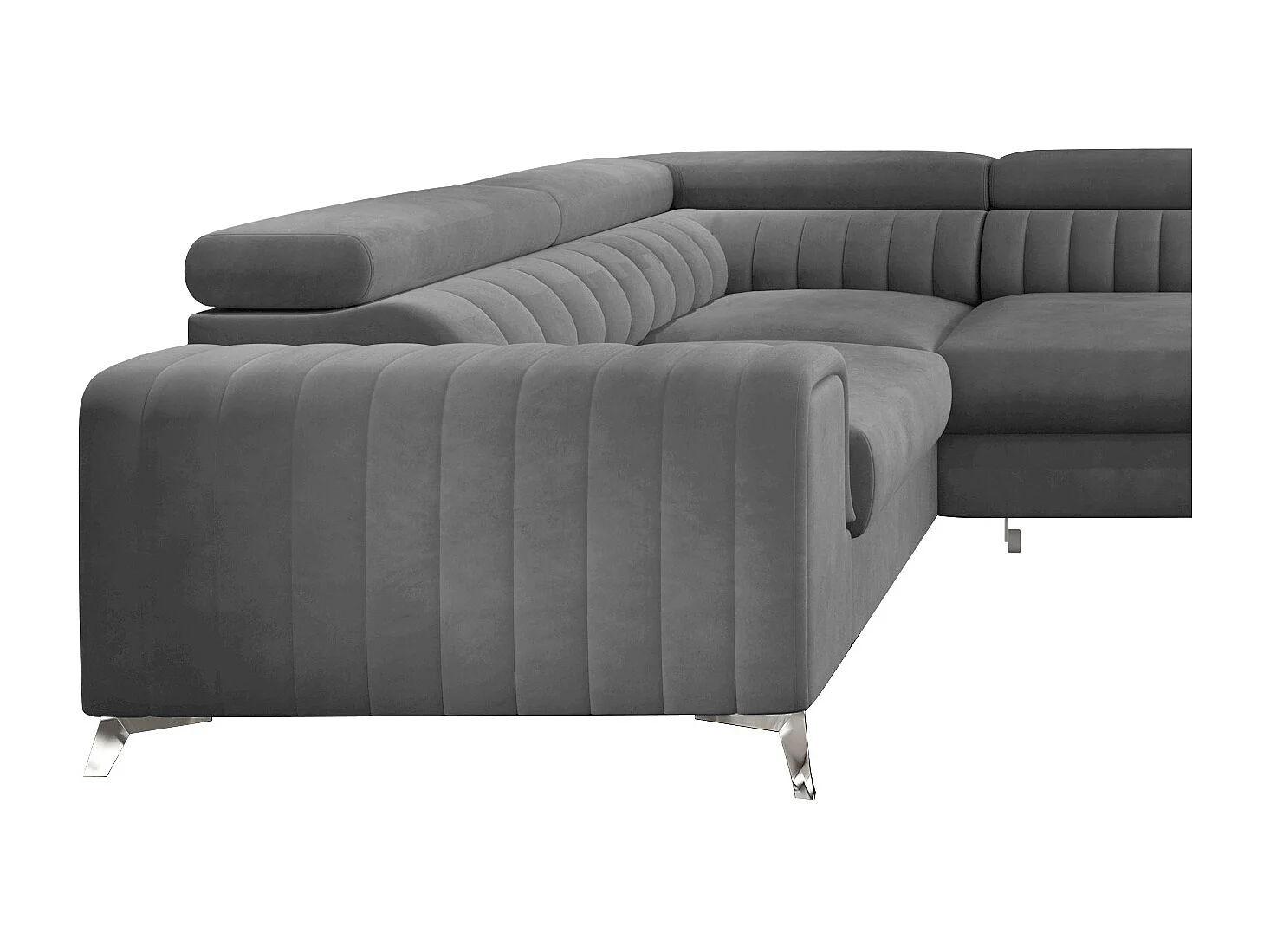 Canapé panoramique convertible velours gris avec coffre de rangement Louve 340cm-Coffre de rangement à droite