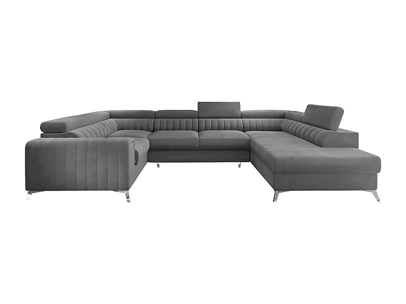 Canapé panoramique convertible velours gris avec coffre de rangement Louve 340cm-Coffre de rangement à droite