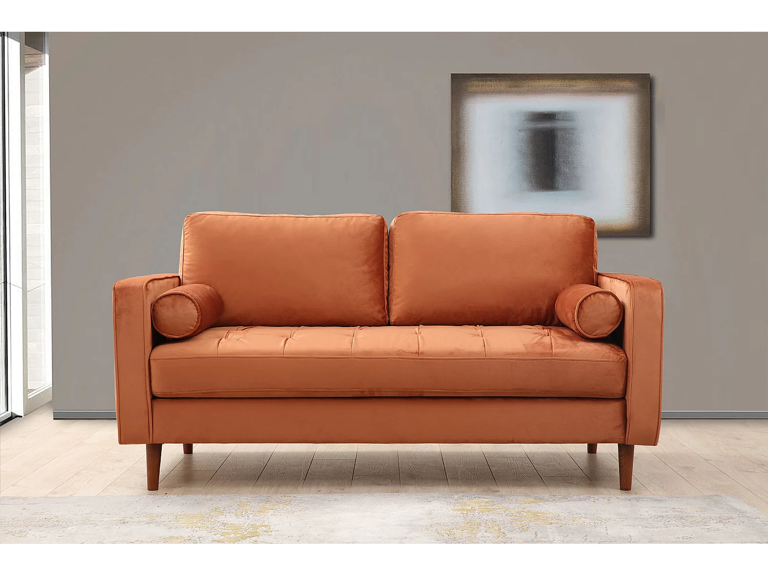 Canapé 2 places velours orange Romuza 175cm