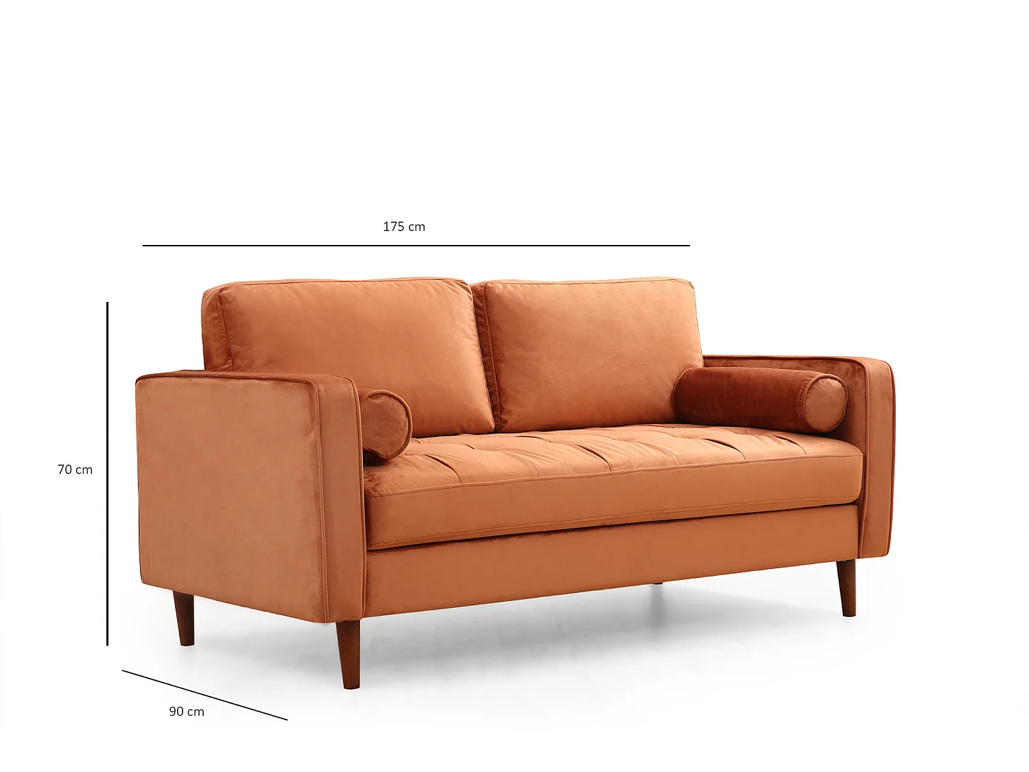 Canapé 2 places velours orange Romuza 175cm