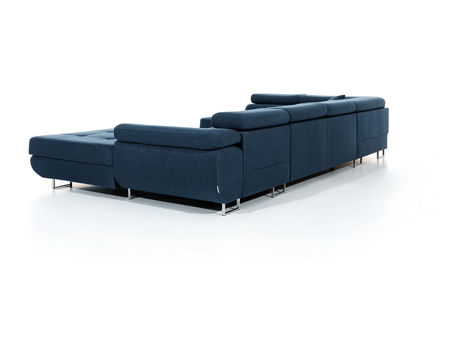 Canapé panoramique tissu vert sauge convertible avec coffre de rangement Romano 345cm-Coffre de rangement à gauche