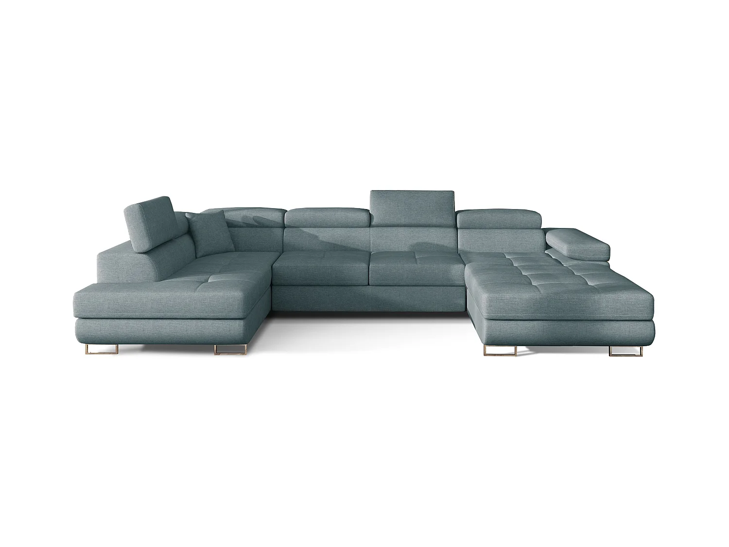 Canapé panoramique tissu vert sauge convertible avec coffre de rangement Romano 345cm-Coffre de rangement à gauche